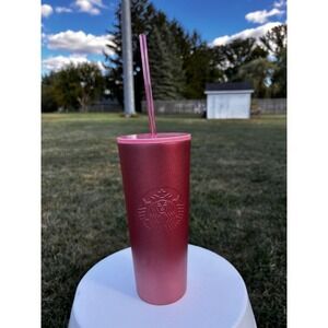 Starbucks Pink Gradient Stainless Steel Tumbler With Straw‎ Mermaid Logo 24 oz